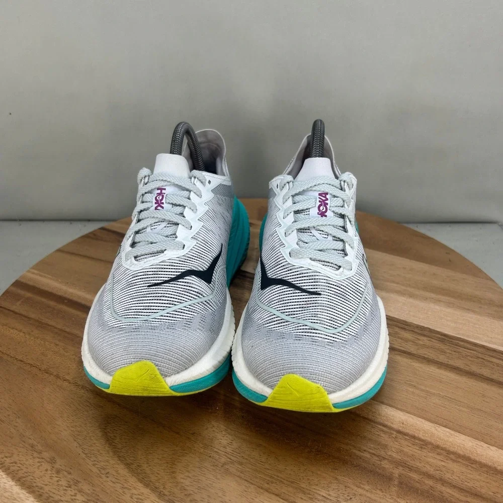 Hoka Mach X 2 Womens Running Shoes Size 9 Grey Teal Yellow Cushion Lightweight